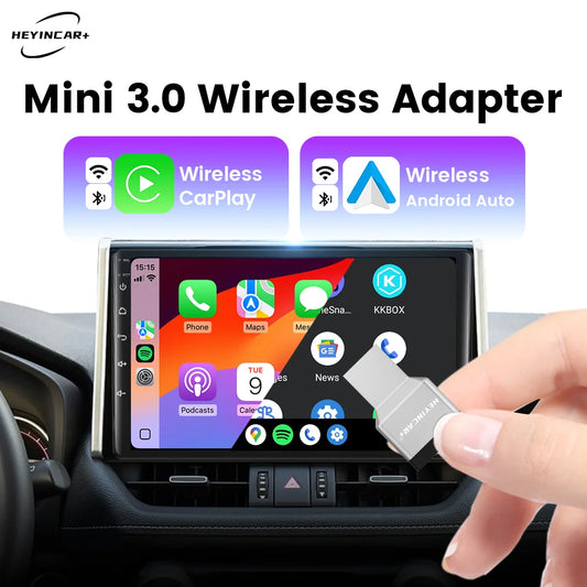 HEYINCAR Mini 3.0 Wireless CarPlay & Android Auto Adapter — USB Dongle, Bluetooth 5.8, Auto-Connect