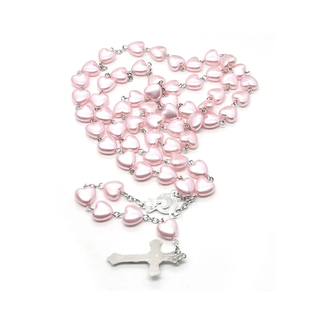 Catholic Porcelain White Love Rosary Prayer Car Ornament Mary Blessing Rosary Prayer Porcelain White Heart-shaped Beads