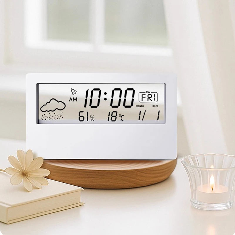 LED Thermometer Thermo-Hygrometer Multifunction Electronic Clock Temperature Humidity Meter Weather Station for Home With Alarm