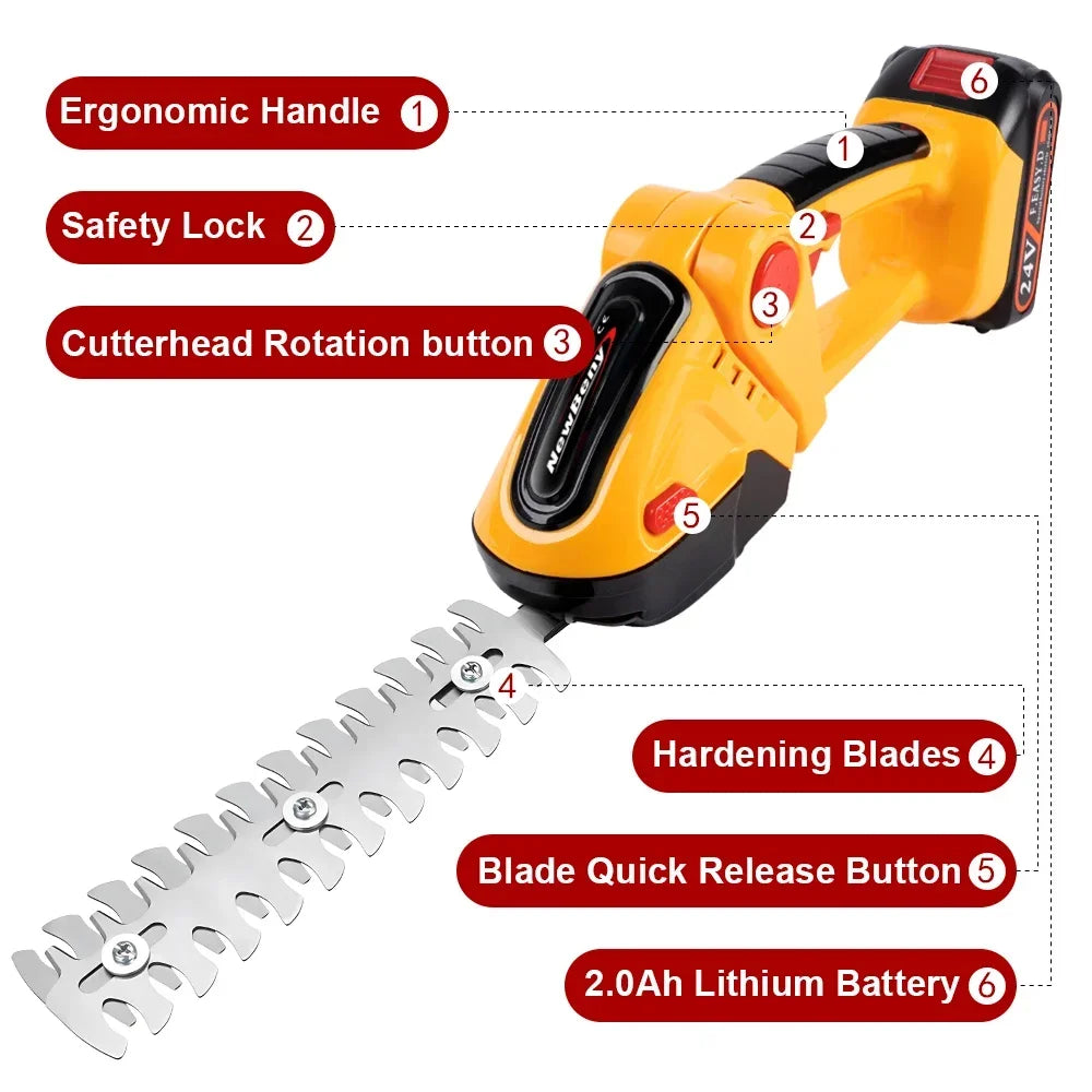 2-in-1 Cordless Hedge Trimmer & Grass Shear — 21V Battery Yard Tool