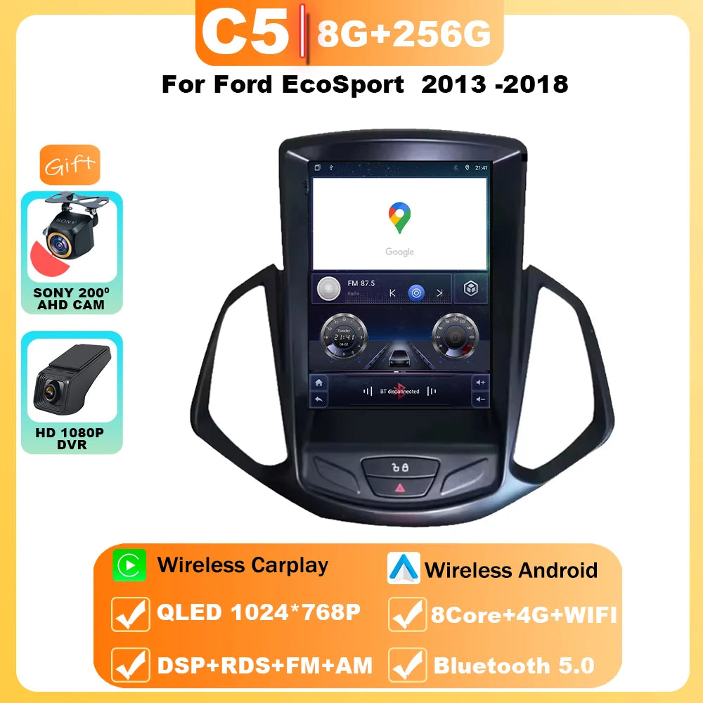 9.7" Car Stereo with Apple CarPlay & Android Auto, Compatible with Ford EcoSport (2013-2018)