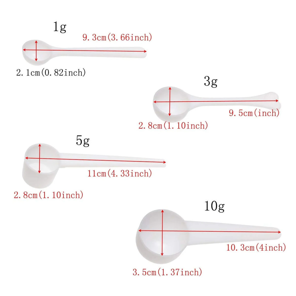 Small Measuring Scoops Set - 1g, 3g, 5g & 10g Powder Spoons - photo 2