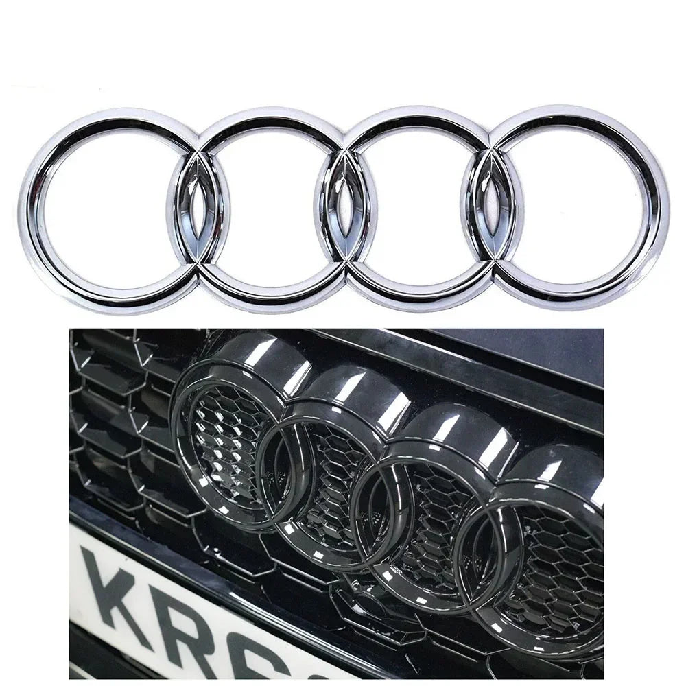 For Audi A3 A4 A5 A6 A7 Q2 Q3 Q5 Q8 TT ABS Black Hood Front Bonnet Grill Rear Trunk Emblem Logo Badge Sticker Decal  4 Ring Logo