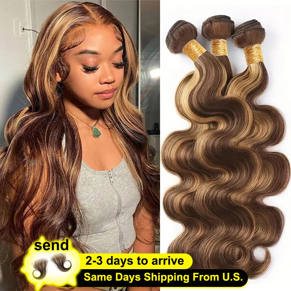 38 40 Inch Highlight Ombre Body Wave Bundles Real Human Hair Colored P4/27 Honey Blonde Brazilian Raw Hair Bundles Extensions