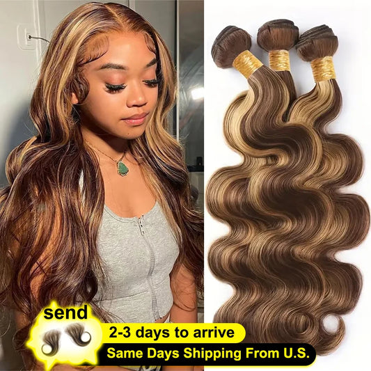 38 40 Inch Highlight Ombre Body Wave Bundles Real Human Hair Colored P4/27 Honey Blonde Brazilian Raw Hair Bundles Extensions