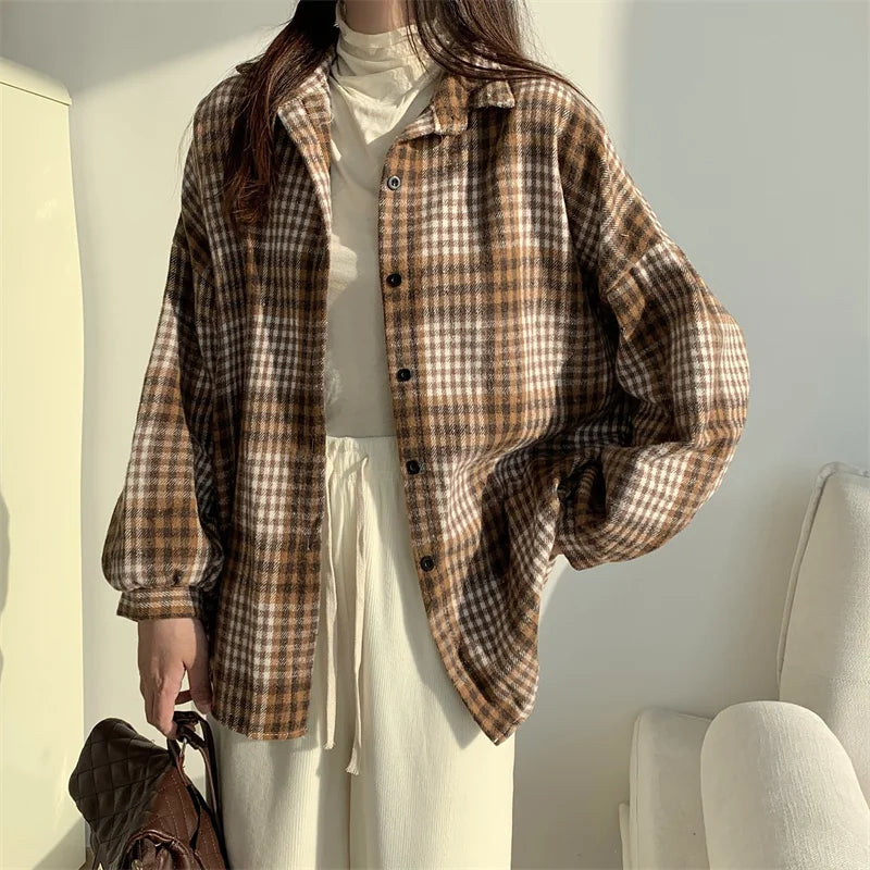 Women's Flannel Plaid Shacket - Button Front Loose Winter Jacket - photo 12