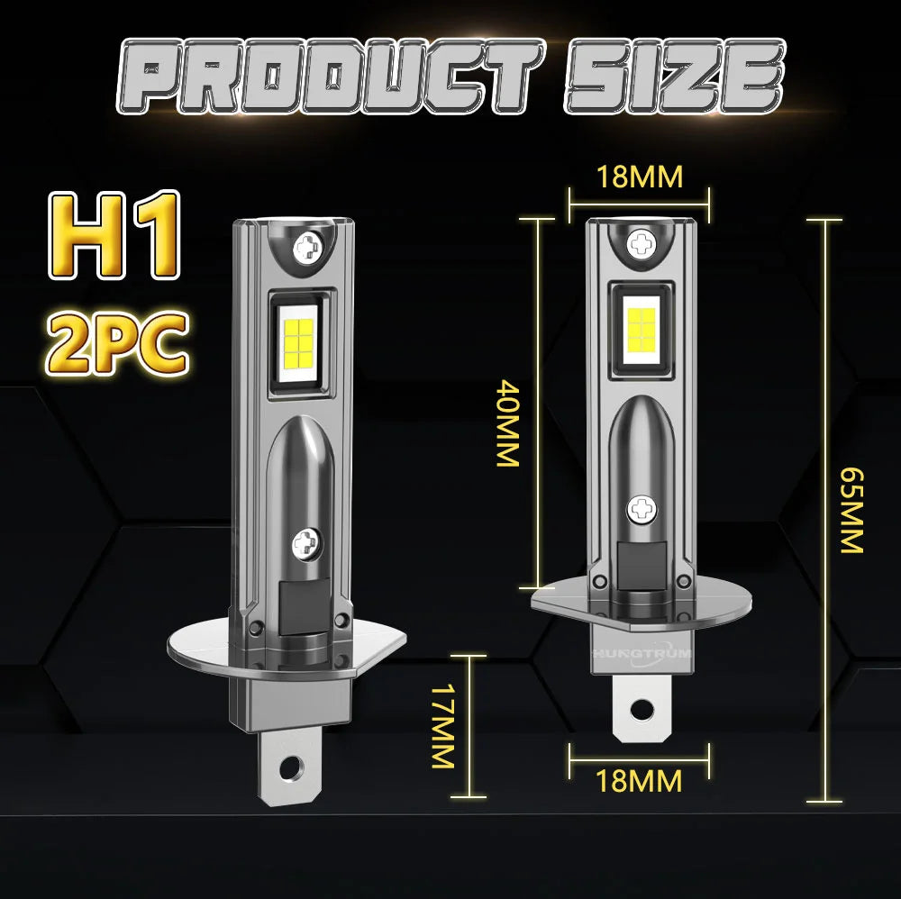 H1 Led Headlight Bulb 800000LM Wireless Turbo Led Lights For Car 1:1 Size CANBUS Error Free Plug And Play 6000K White Light Bulb