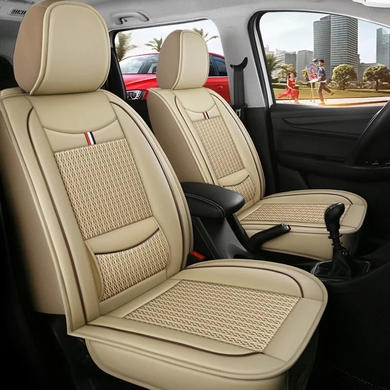 7-Seater Ice Silk & PU Leather Car Seat Cover Set for MPV