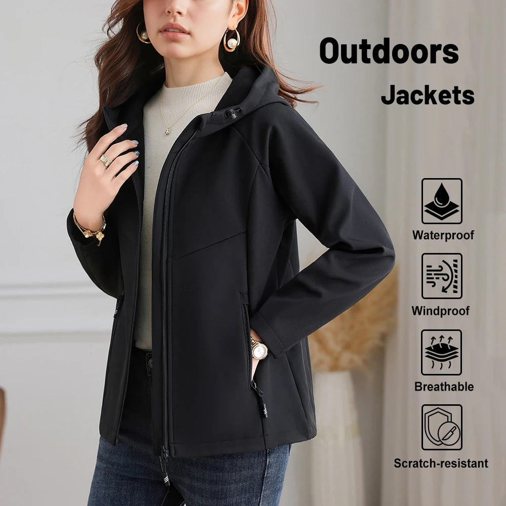 Women's Hooded Fleece Lined Outdoor Jacket - Windproof Hiking Coat - photo 3