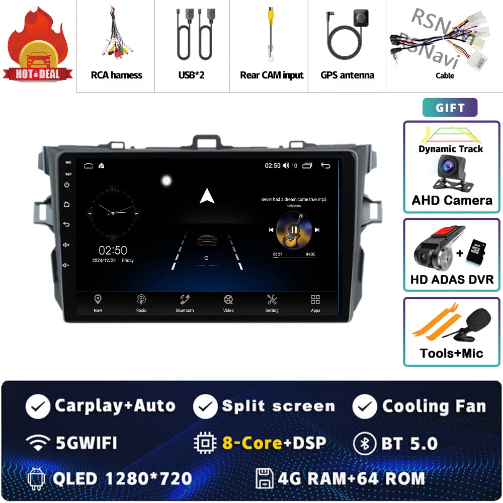 Android 16 Car radio Navigation Multimedia Player For Toyota Corolla 2006 2007 2008 2009 2010 2011 2012 2013 Carplay Auto Stereo