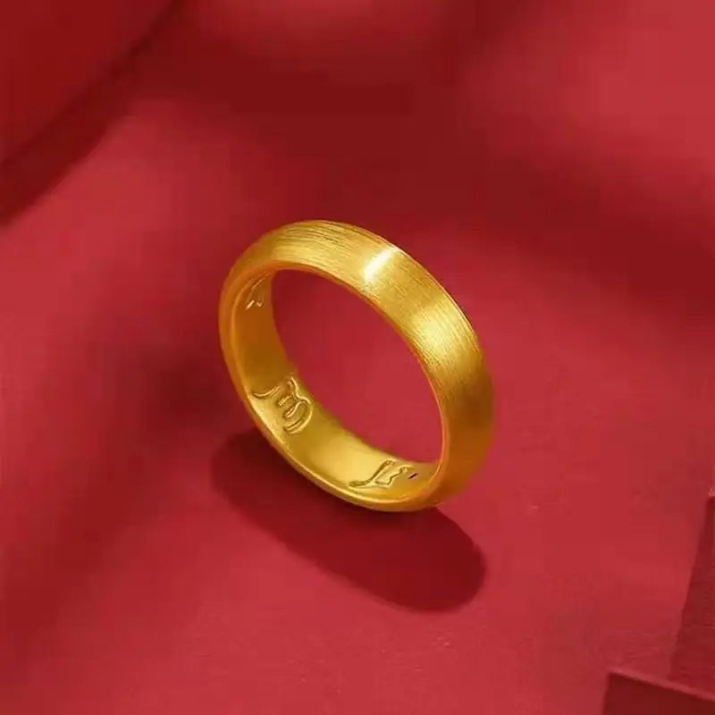 Luxury 24K 9999 Pure Gold real gold Six-Character True Words Ring Closed Mouth Ring Men's and Women's Ring