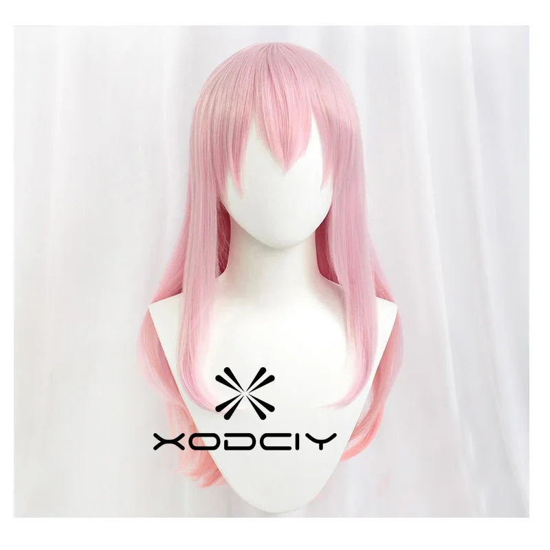 Super Sonico Supersonico 60cm Long Pink Ombre Hair Heat Resistant Cosplay Costume Wig + Toy headset Headphone Prop