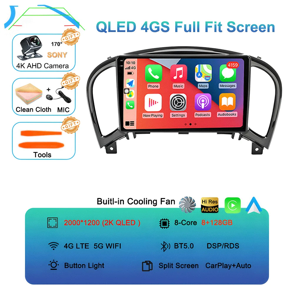 Android 16 Video Player Carplay Auto For Nissan Juke YF15 2010 - 2014 Multimedia Car Radio WIFi+4G DSP 2 DIN Touch Screen