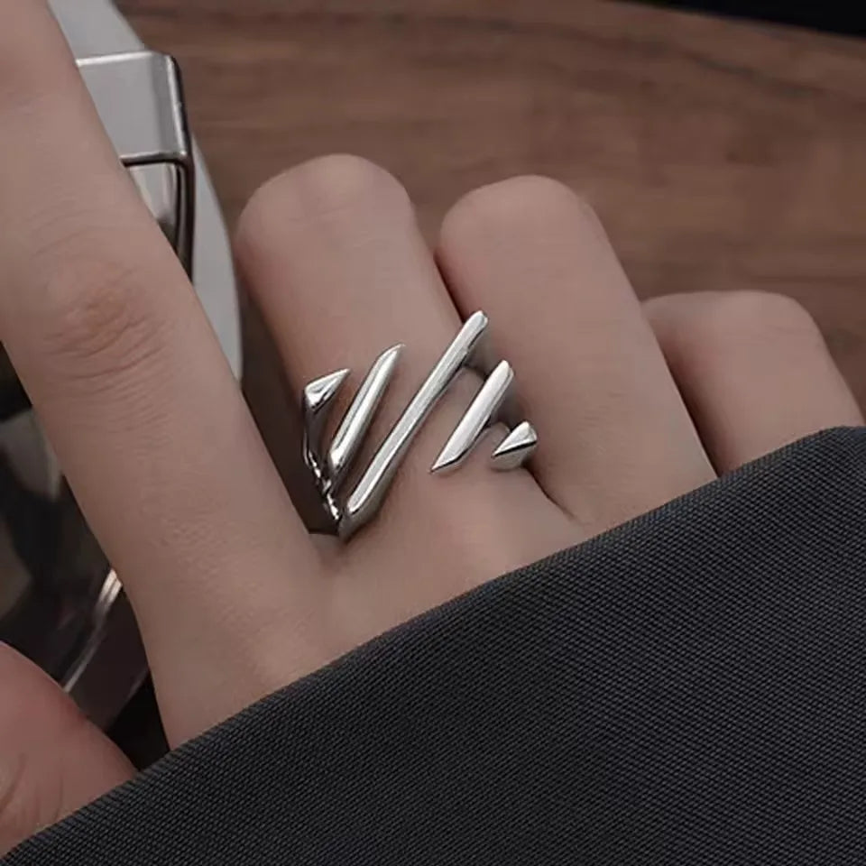 PANJBJ 925 Sterling Silver Hollow Out Rings For Women Three Layered Cross Punk Irregular Vintage Jewelry Gift Dropshipping