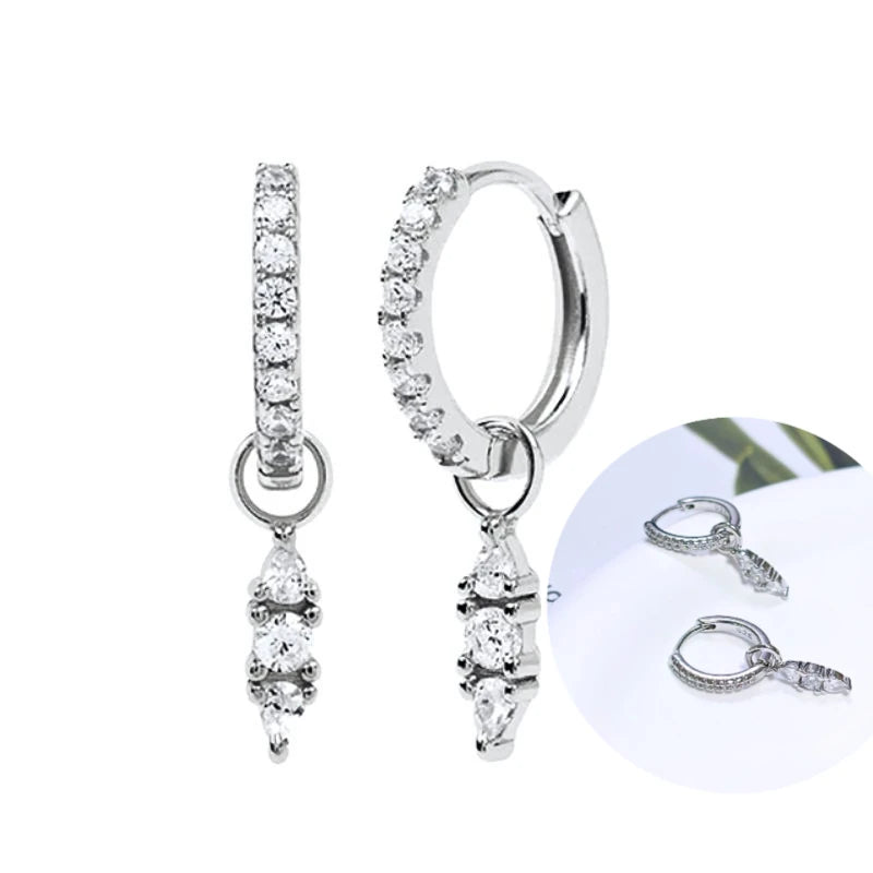 925 Sterling Silver Tassel Hoop Earrings for Women - White Zircon