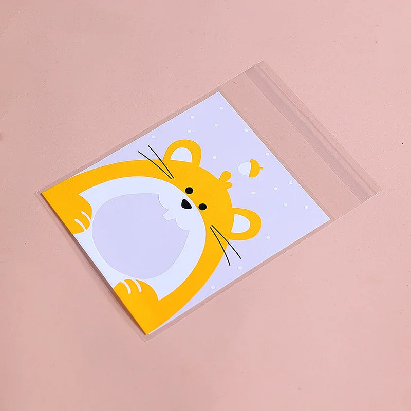 100Pcs Plastic Transparen Cartoon Candy Cookie Plastic Bags Self-Adhesive For Biscuits Snack Baking Package Kids Gift DIY