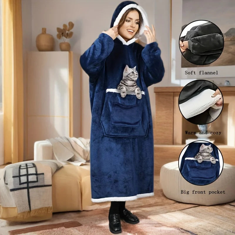 Wearable Blanket Hoodie with Big Pockets, Oversized