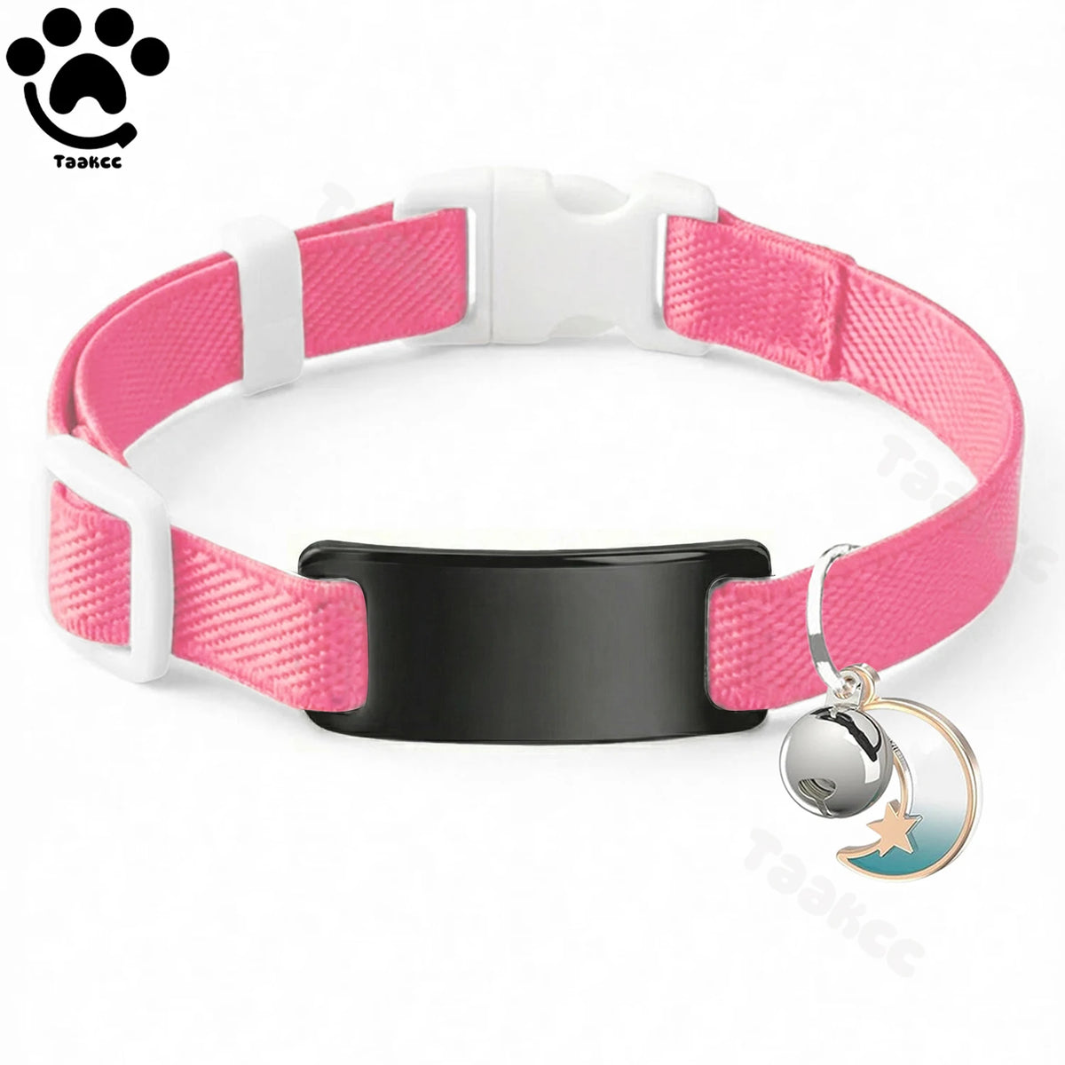 Customized Fashion Elastic Cat Collar Free Engraved Puppy Kitten Anti-lost Pet ID Nameplate Necklace With Bell & Moon Ornament