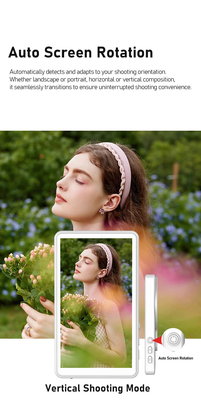 Smartphone Rear Camera Selfie Display Screen Wireless Wi-Fi Mirroring Magnetic Attachment for iOS Android Harmony OS