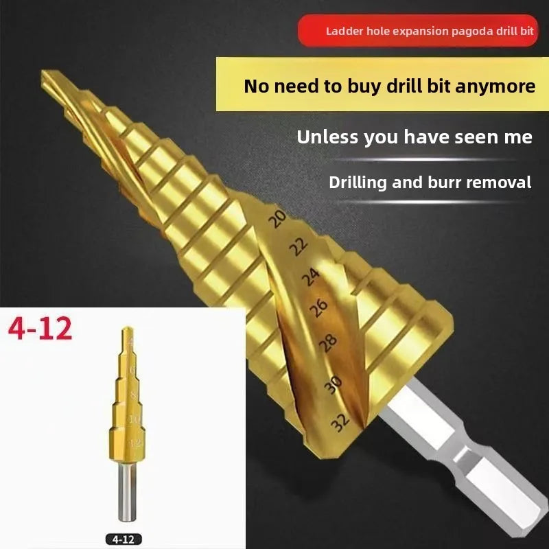 HSS Step Drill Bit Set, Hex Titanium Cone Hole Cutter 4-32mm