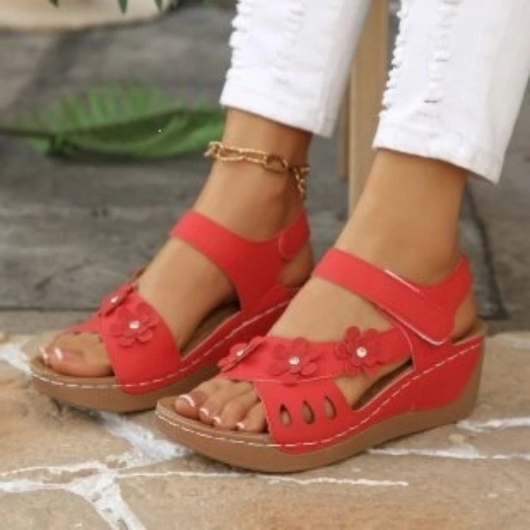 Women's Flower Wedge Sandals 2026 Summer Platform Sandals Chunky Heel Open Toe Beach Shoes Casual Outdoor Sandals
