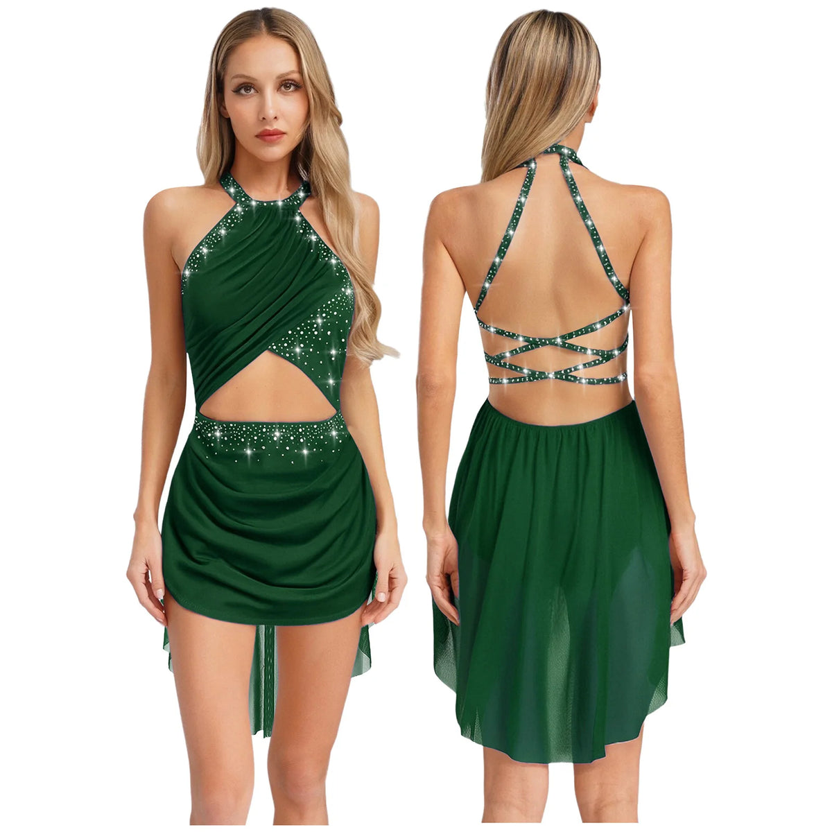 Women's ballet tutu dress with rhinestone mesh