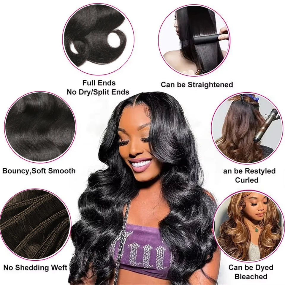Brazilian Raw 12A Loose Wave Human Hair Bundles 100% Unprocessed Double Weft Weave Hair Extensions #1B 1/2/3/4 Body Wave Bundles