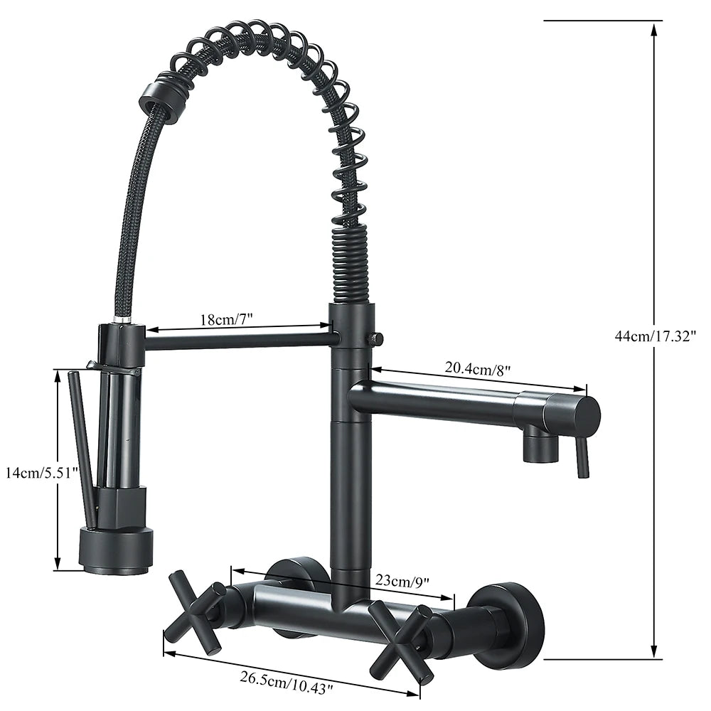 Pull Down Kitchen Faucet Wall Mounted Spring  Hot Cold Water Dual Spouts Kitchen Tap 20cm Distance For Two Holes