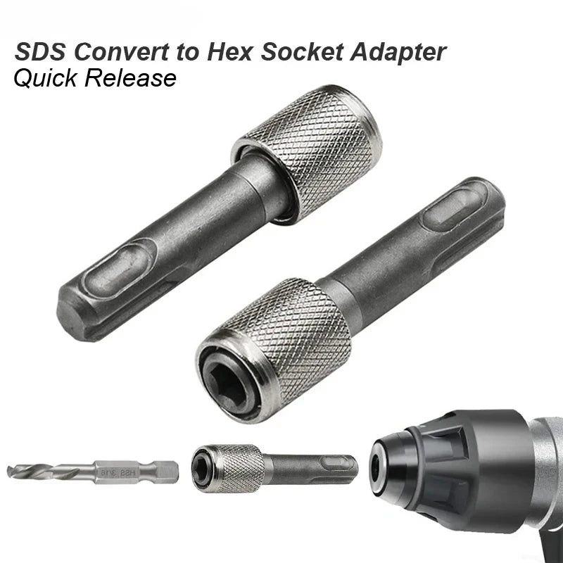 SDS Plus Convert To 1/4 Hex Shank Adapter Hexagonal Converter Electric Hammer Power Screwdriver Bit Holder Socket Impact Driver