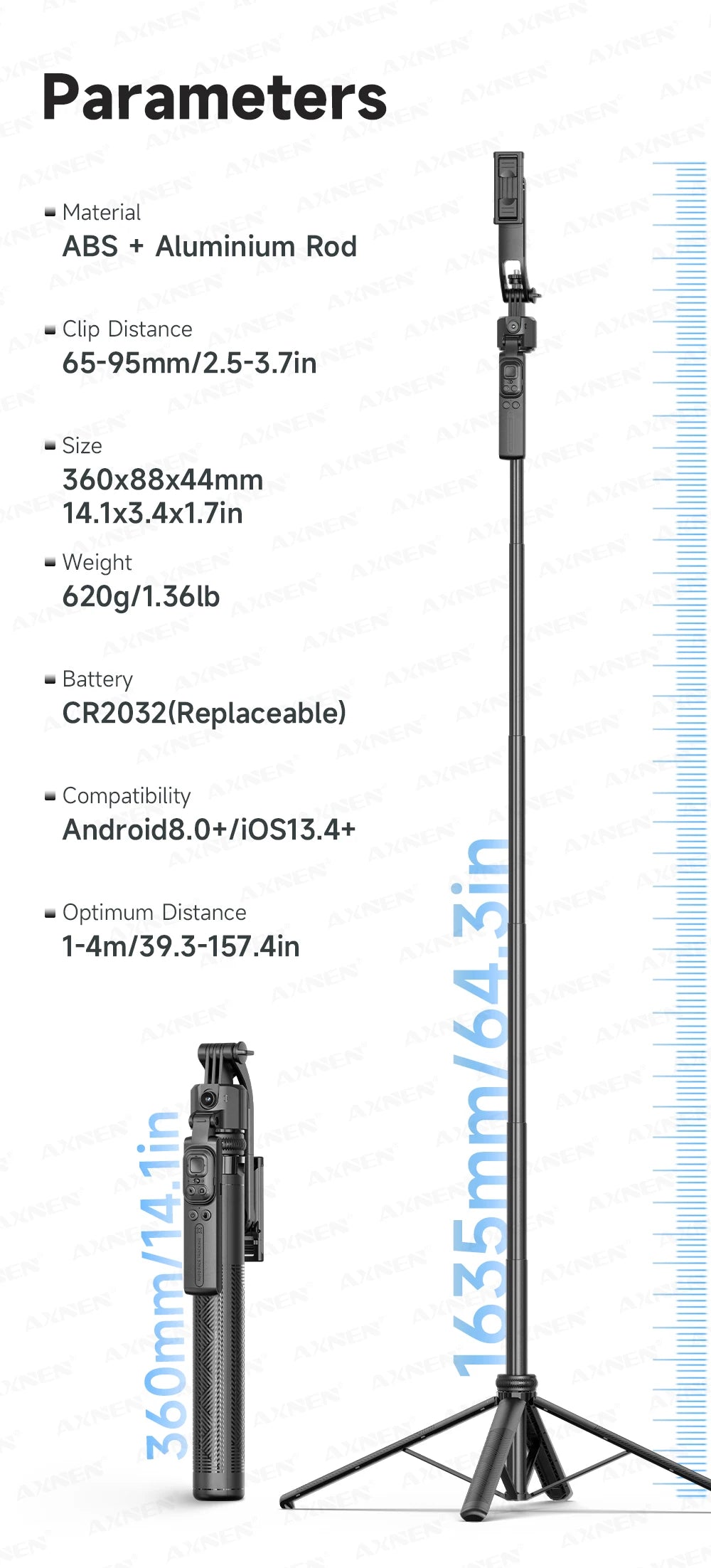 AXNEN C17 64" AI Face Tracking Selfie Stick Tripod – 360° Auto Rotation, Bluetooth Remote & Quadruped Stand
