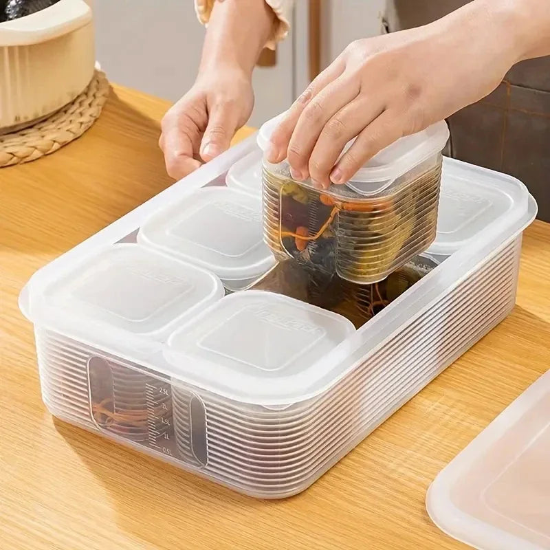 6-Grid Fridge Storage Box with Lid - Veggie & Seasoning Keeper