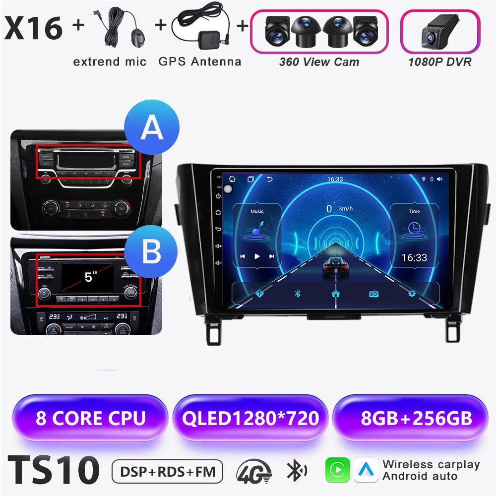 Wireless CarPlay Android Auto Car Radio for Nissan Qashqai J11 X-Trail 3 2013-2017 avigation GPS Car Radio Multimedia Video Play