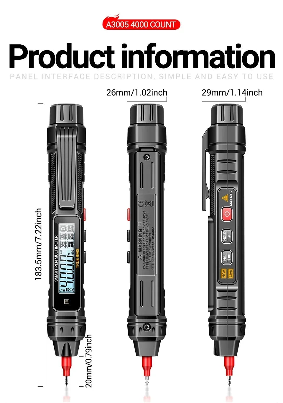 A3005+B20 Digital Multimeter Professional Insulated Voltage Test Pen Non-Contact AC/DC VoltageTester Double Head Screwdriver