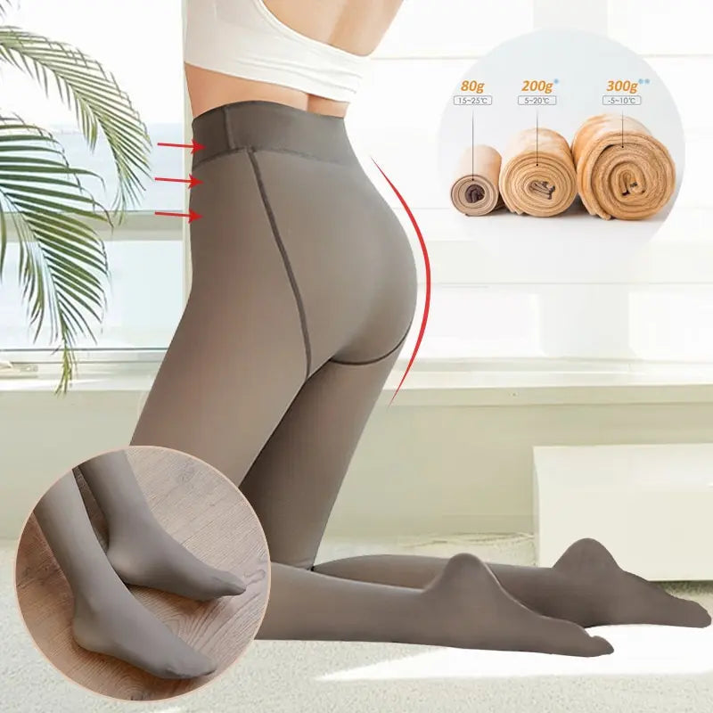 Women's Fleece Tights - Fake Translucent Thermal Pantyhose - photo 8