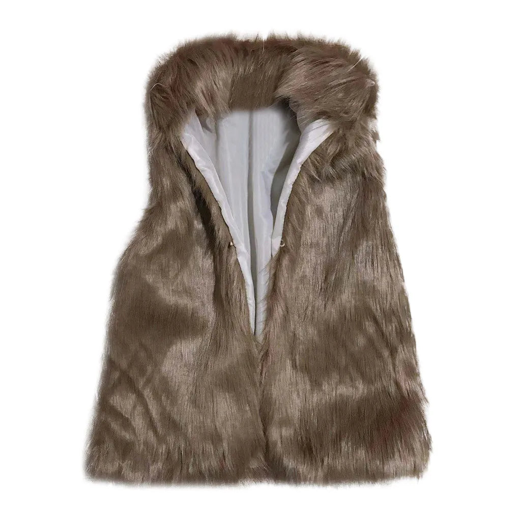 Women's Faux Fur Vest Coat - Stand Collar Sleeveless Winter Jacket - photo 4