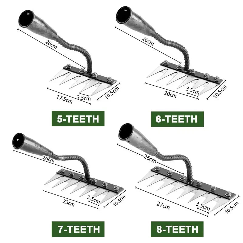 Iron Gardening Hoe & Weeding Rake — 5–8 Tooth Soil-Loosening Farm Tool