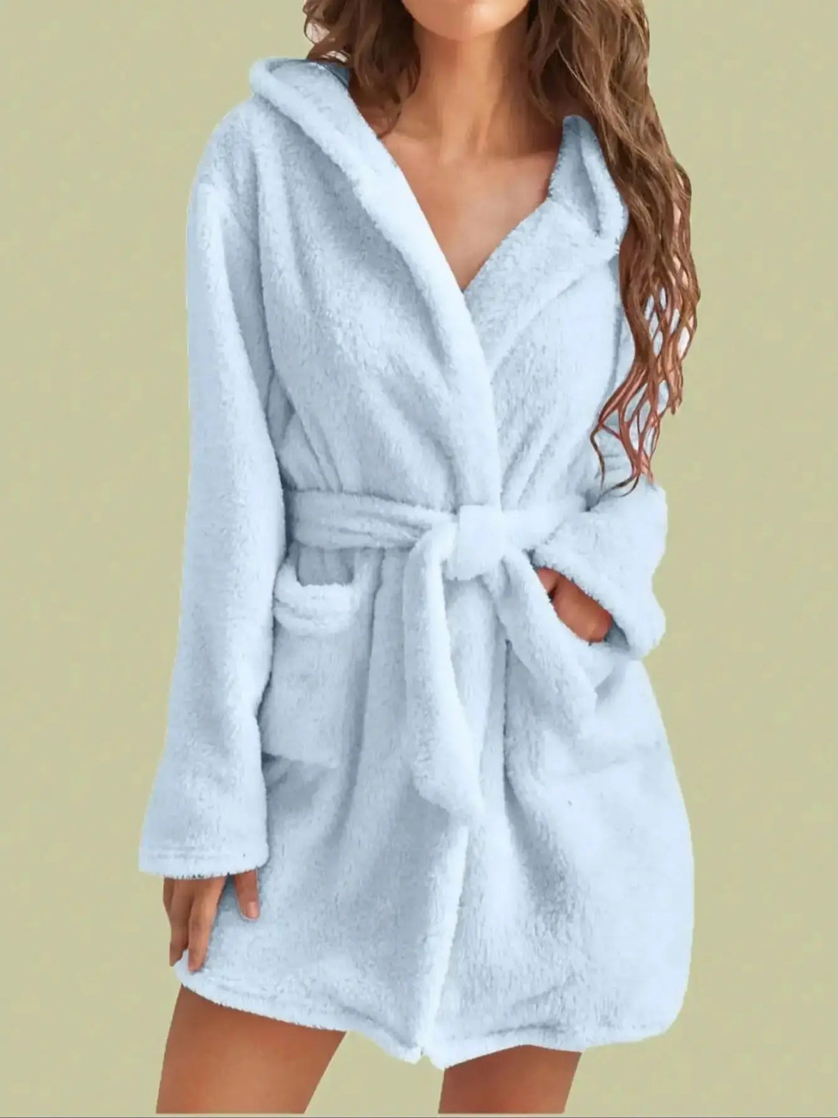 Women's Hooded Fleece Robe with Belt