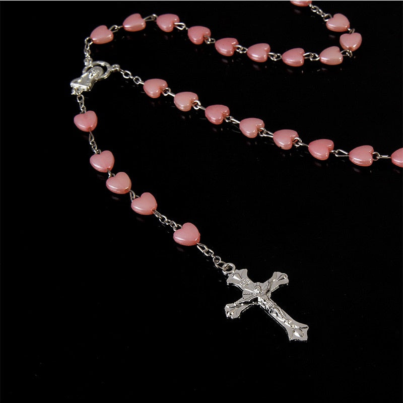 Catholic Porcelain White Love Rosary Prayer Car Ornament Mary Blessing Rosary Prayer Porcelain White Heart-shaped Beads