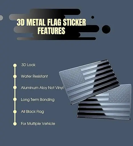 2 Pcs Black American Flag Emblem for Cars, Trucks & SUVs – Embossed Aluminum Metal Badge with Adhesive Backing for Fender, Trunk, Tailgate