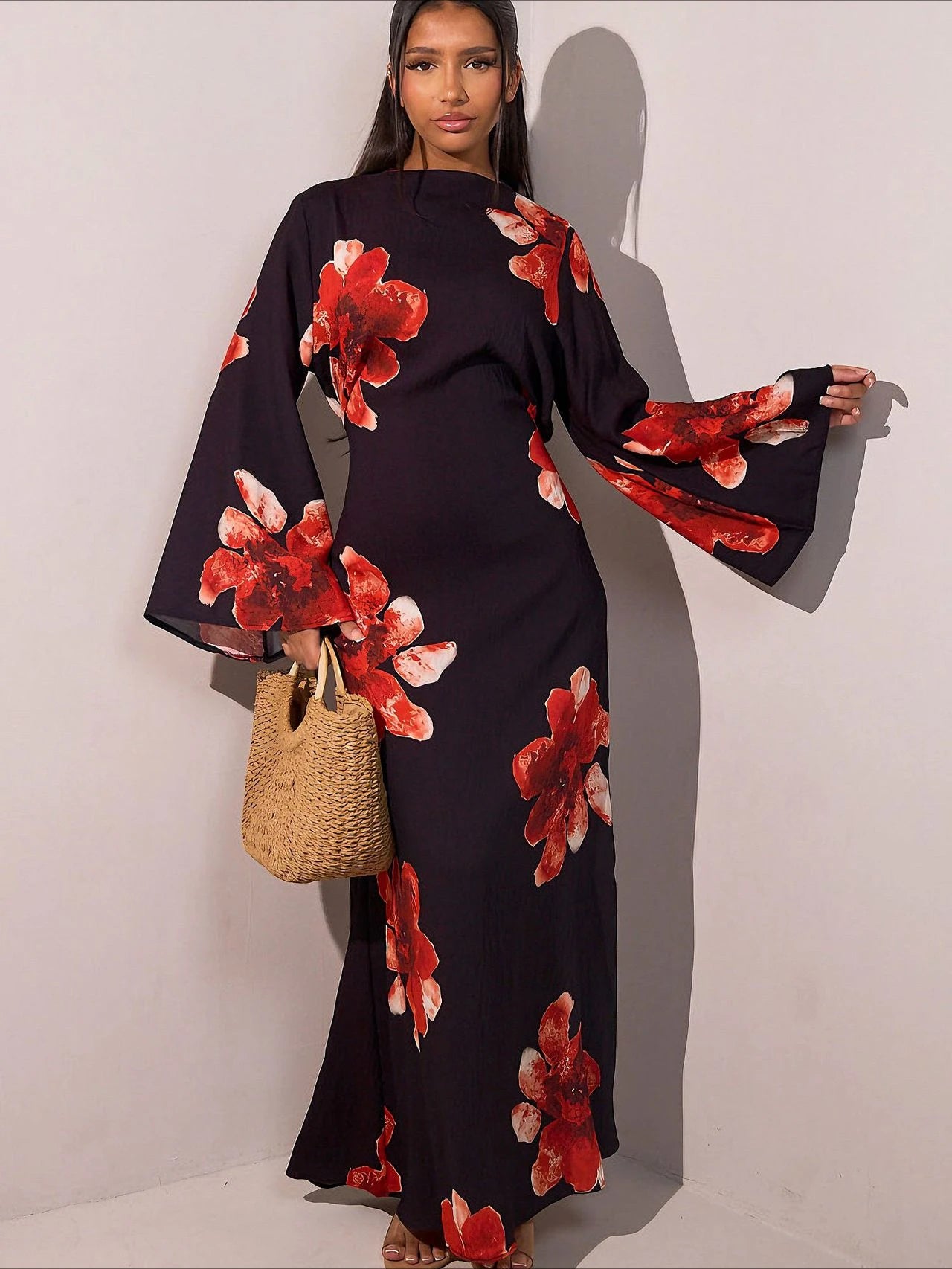 Women's Floral Print Abaya Party Dress – Muslim Kaftan Jalabiya