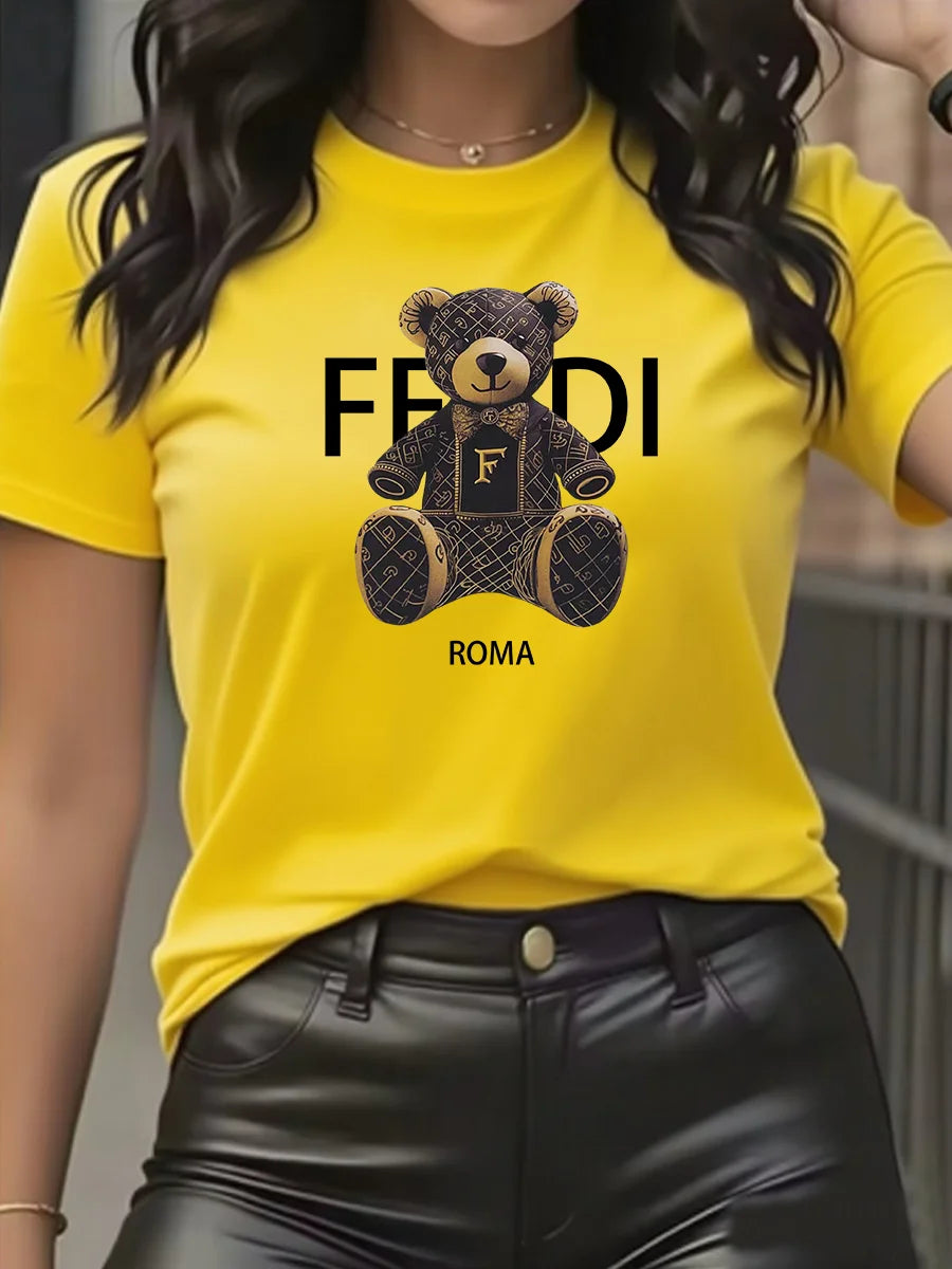 Women's Teddy-Bear Graphic T-Shirt — Soft Crew-Neck Short-Sleeve Top
