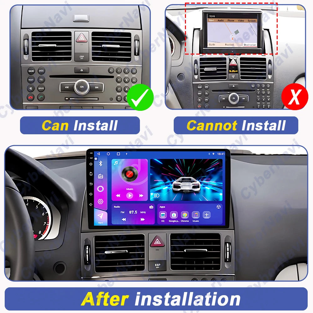 Android  For Mercedes Benz C Class 3 C220 C180 W204 S204 2006 - 2011 Car Auto Carplay Radio Multimedia Screen GPS Navigation  BT