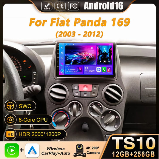 Car Stereo with Apple CarPlay & Android Auto, Compatible with Fiat Panda 169 (2003-2012)