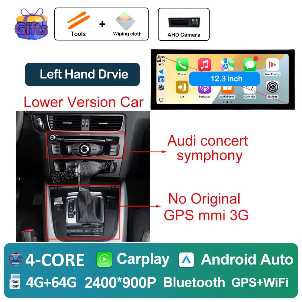 Android Car Screen for Audi A4 B8 & A5 (2009–2016) — Wireless CarPlay, GPS, 4G, DSP, Ultra-Thin Display