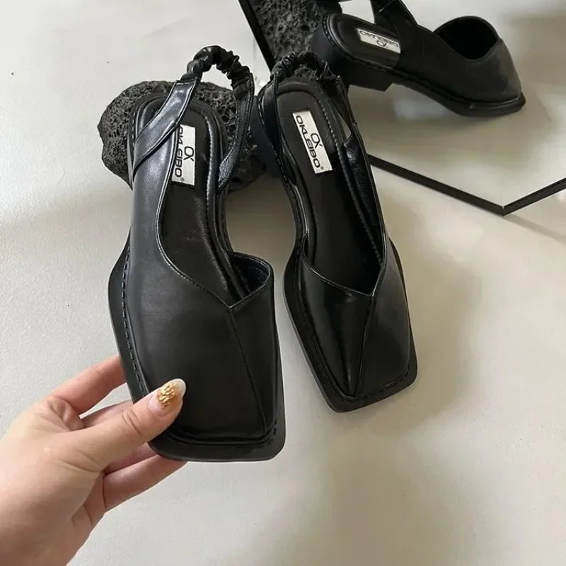 Elastic-Band Square-Toe Flat Sandals for Women — Comfortable Summer Slingback Shoes