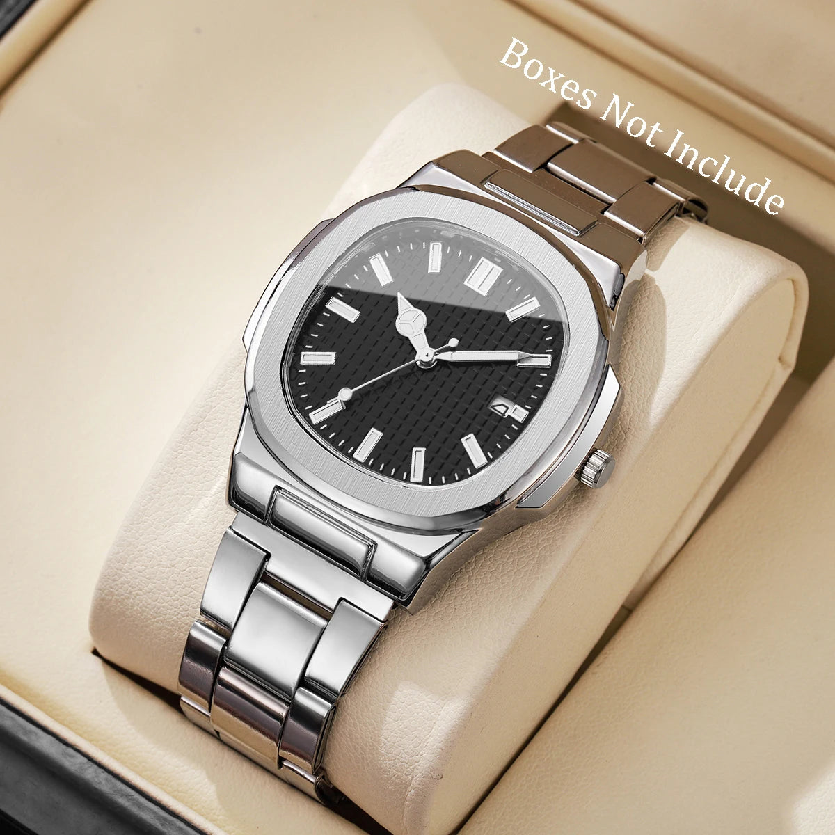 Men's Square Quartz Watch with Calendar – Minimalist Business Dress Watch