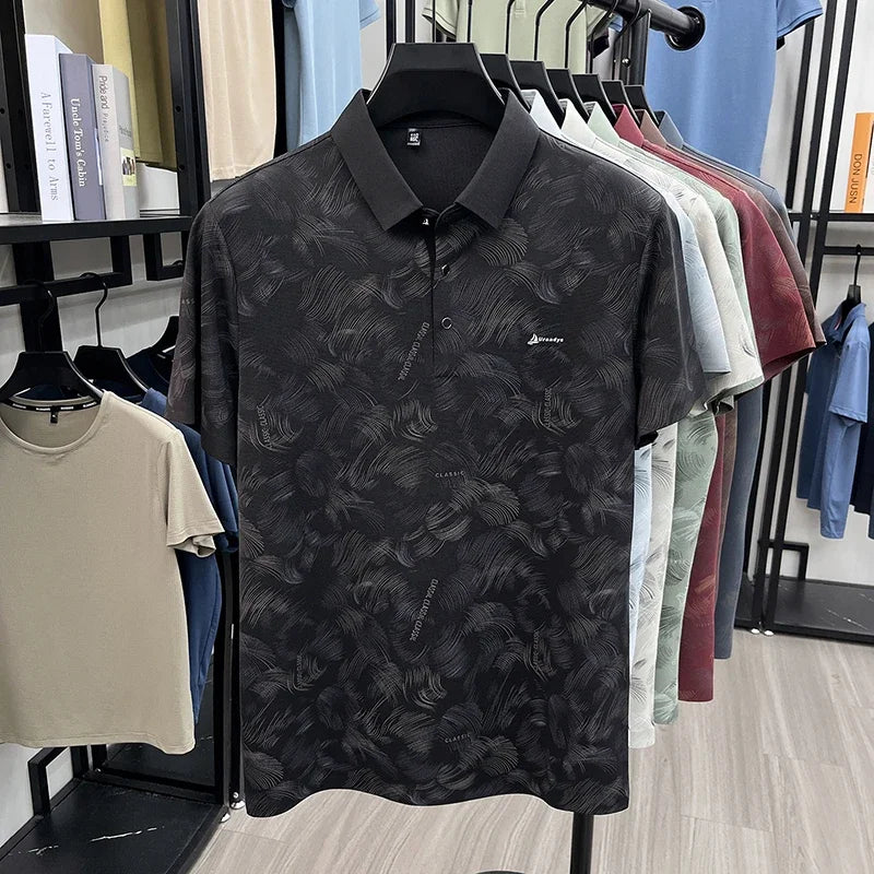 Men's Printed Lapel Polo - Wrinkle-Resistant, Outdoor & Training