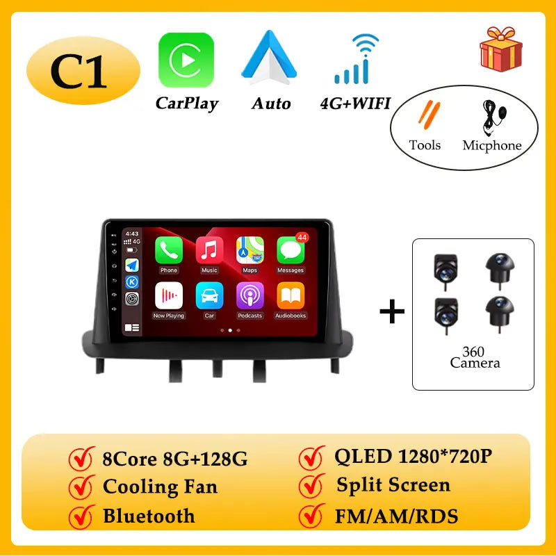 Car Radio Video Audio Android 15 for Renault Megane 3 Fluence Samsung SM3 2008 - 2014 CarPlay GPS Navi Split Screen WIFI DSP BT