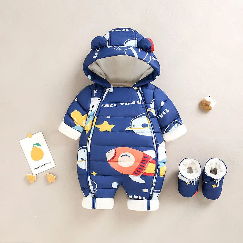 Baby Velvet-Lined Printed Jumpsuit - Thick Winter Romper 3-24 Months - photo 14
