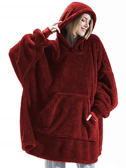 Double-Sided Fleece Hoodie Blanket, Oversized Wearable
